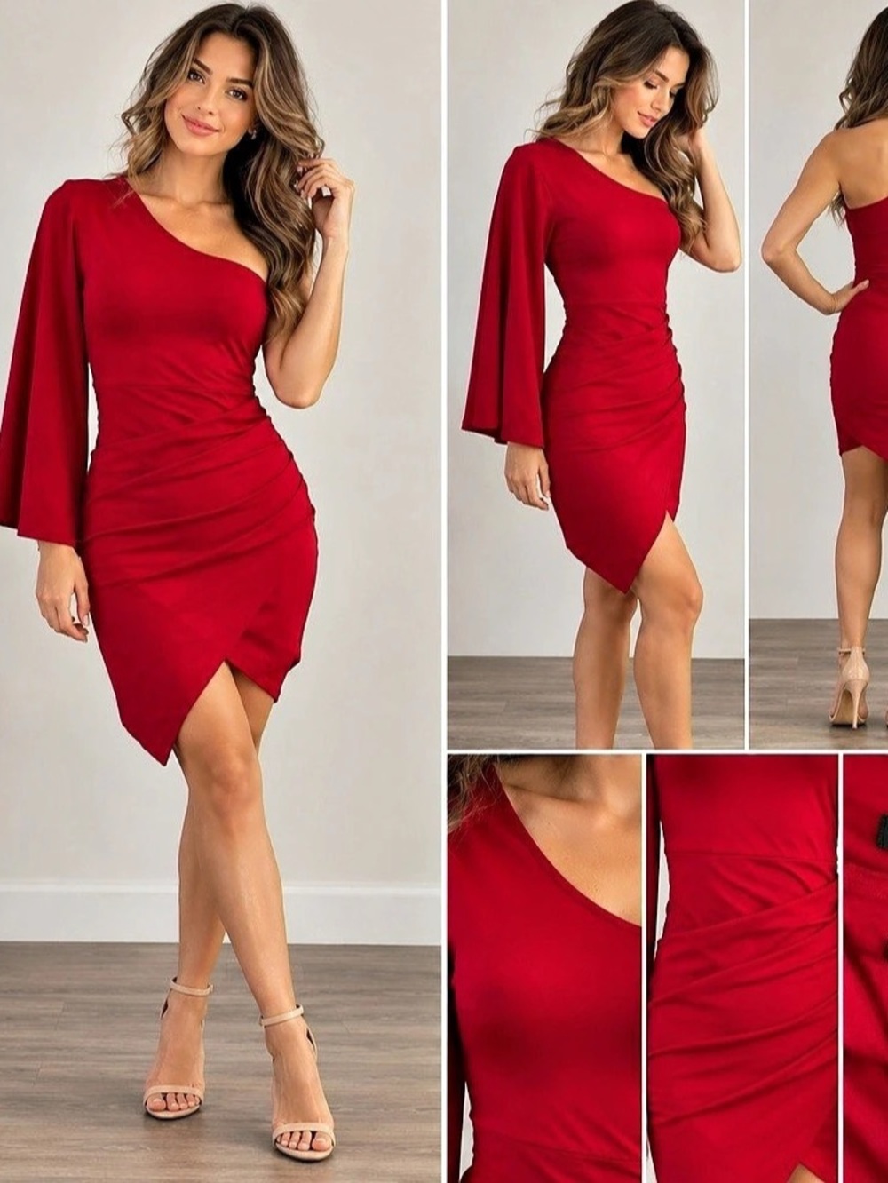 New. Fashion Nova Red One Shoulder Ruched Mini Dress Size S NWT